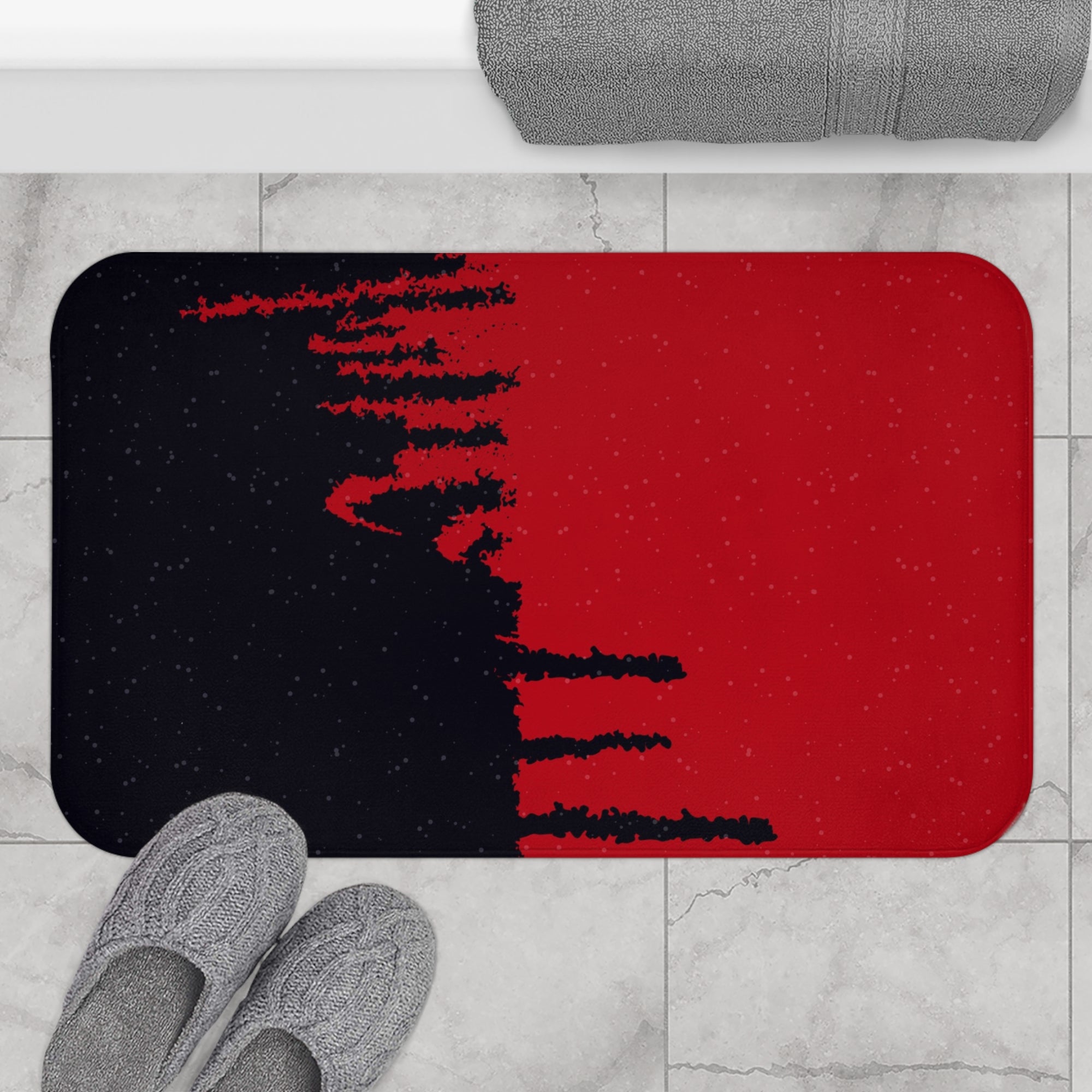 Red and Black Brush Stroke Bath Mat