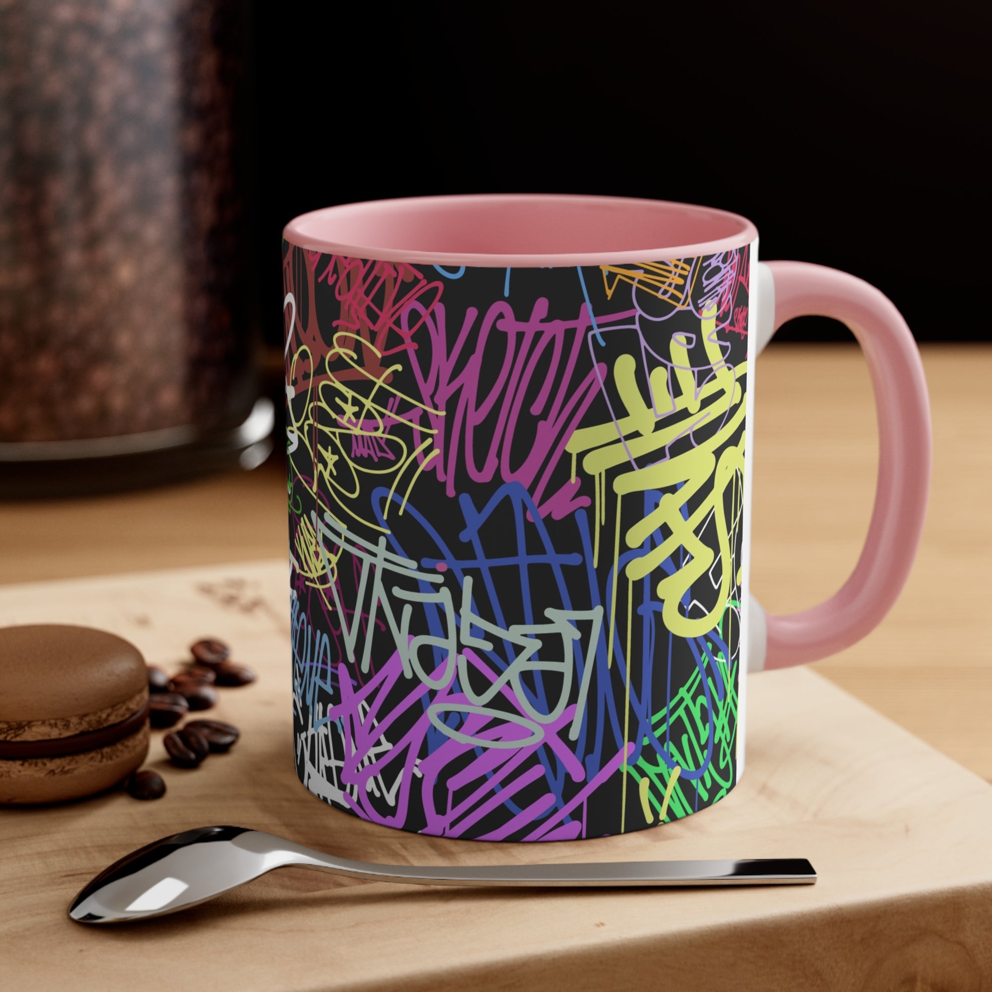 All Over Brushed Strokes Graffiti Accent Coffee Mug, 11oz