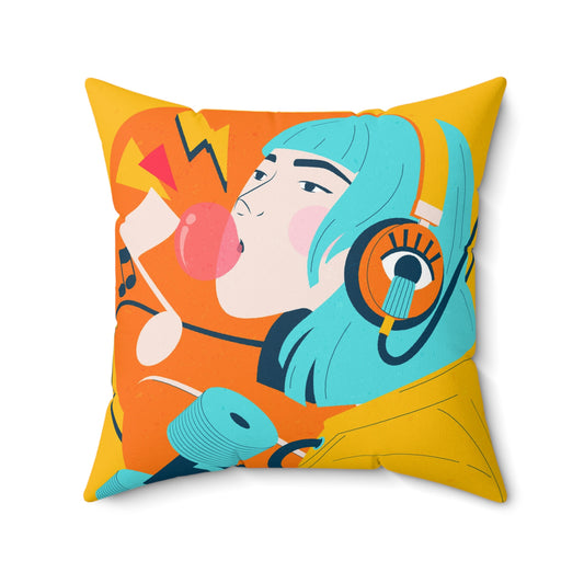 Urban Hip Girl Sketch Spun Polyester Square Pillow