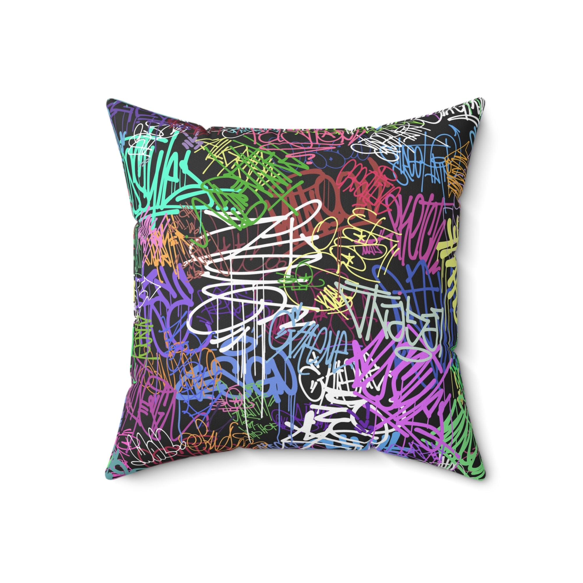 All Over Brushed Strokes Graffiti Spun Polyester Square Pillow