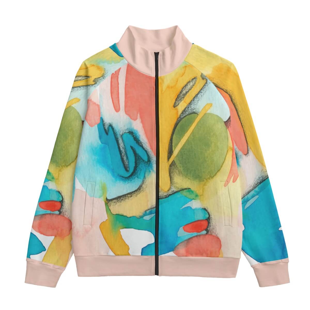 Abstract Watercolor Dream Space Brushed Collar Up Jacket