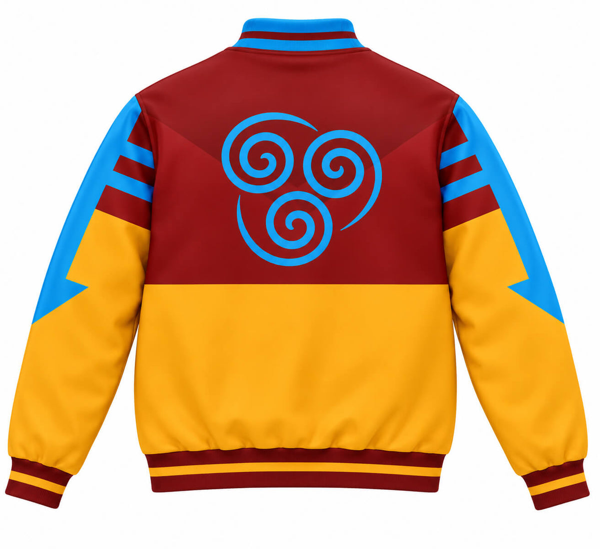 Avatar Aang varsity jacket with Air Nomad symbol back view