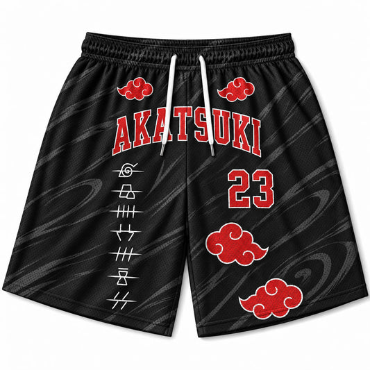 Akatsuki Naruto Kanji Mesh Shorts