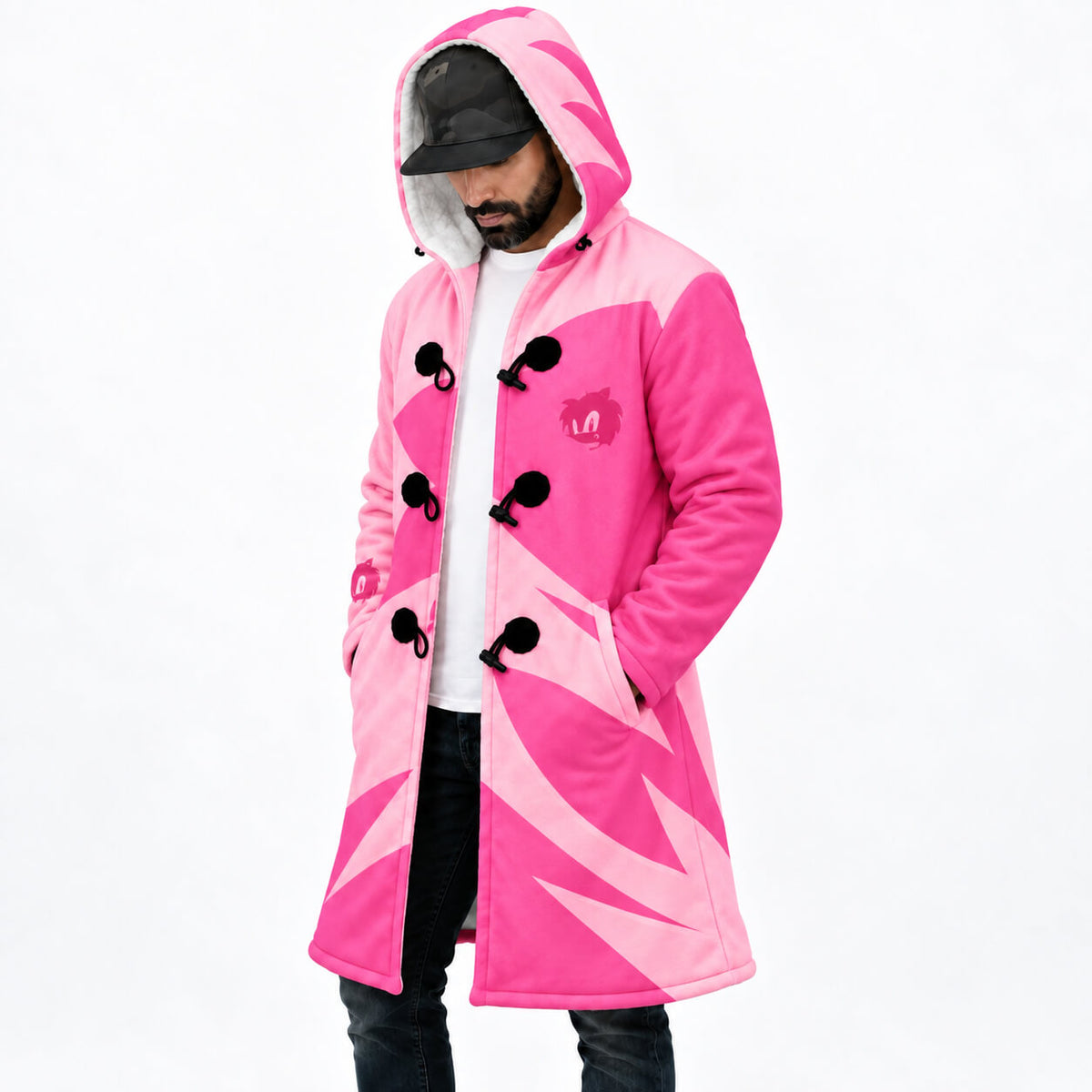 1. Amy Rose Sonic the Hedgehog hooded cloak coat front side view