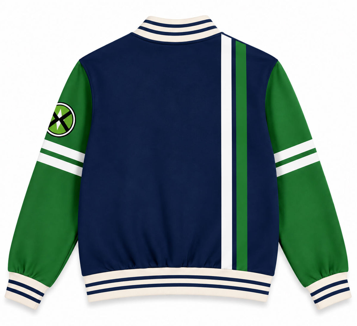 Ben 10 varsity jacket navy back with green sleeves