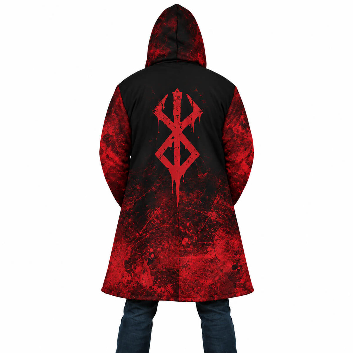Berserk Brand of Sacrifice hooded cloak coat in black and crimson red