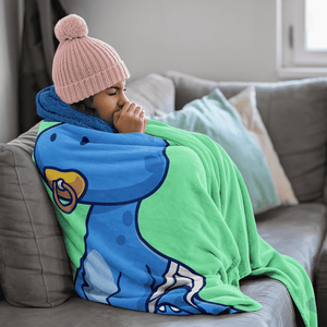 Blue Cute Dino Baby Blanket