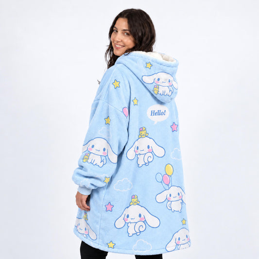Cinnamoroll light blue Sanrio blanket hoodie with cloud and star graphics