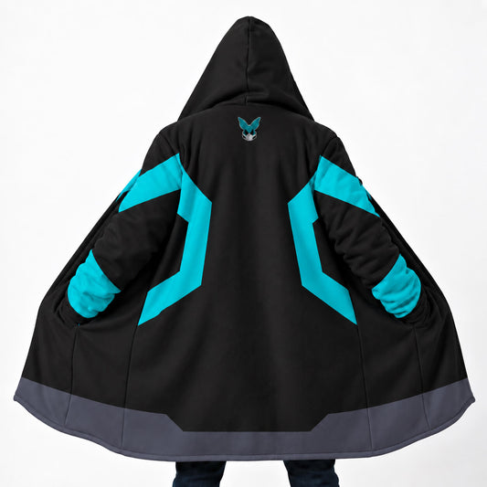 Deku black and teal My Hero Academia hooded cloak coat back view