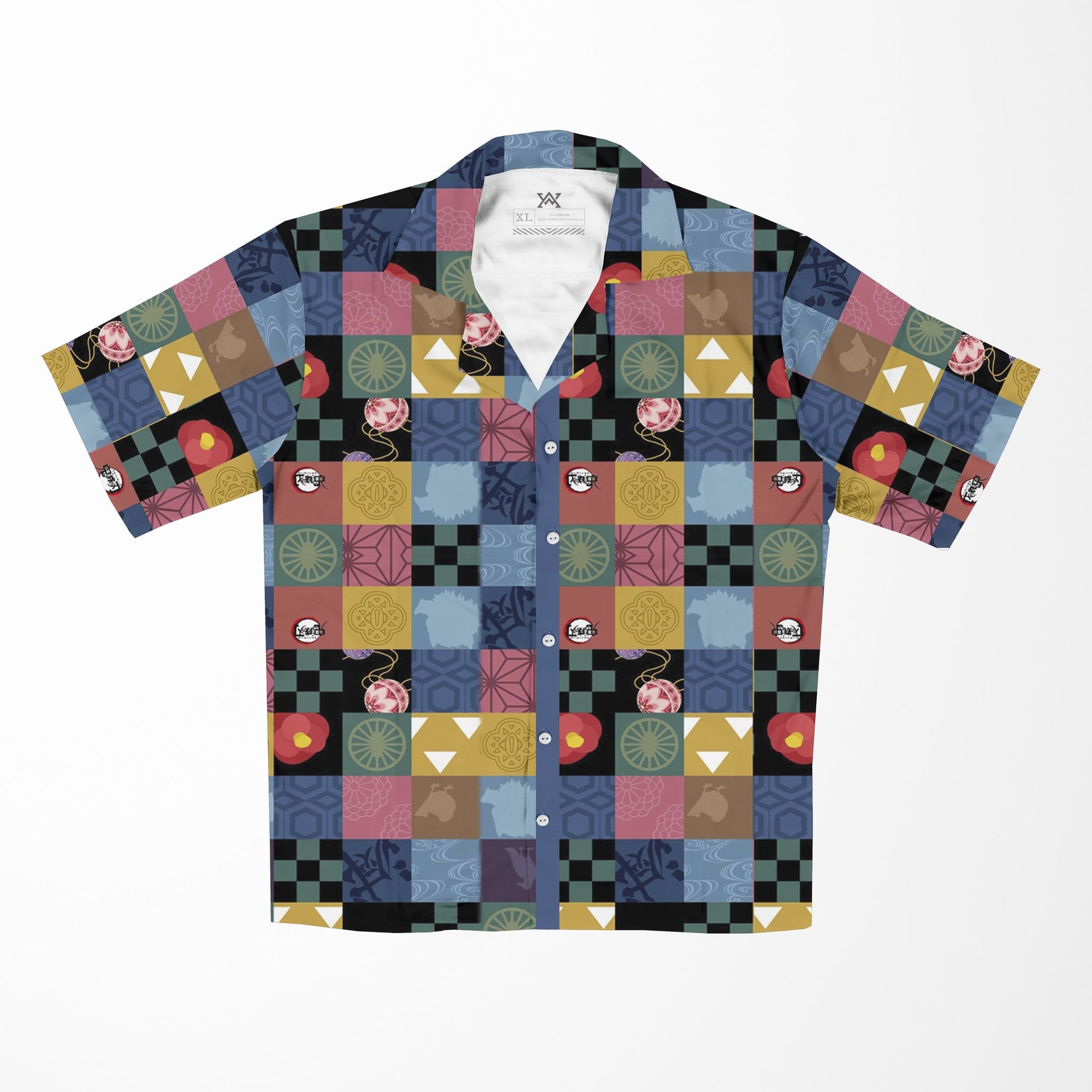 Demon Slayer Design Patches Button Up Hawaiian Shirt