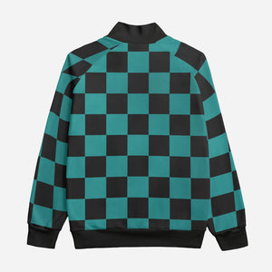 kimetsu Classic Green Check Fleece Collar Up Jacket