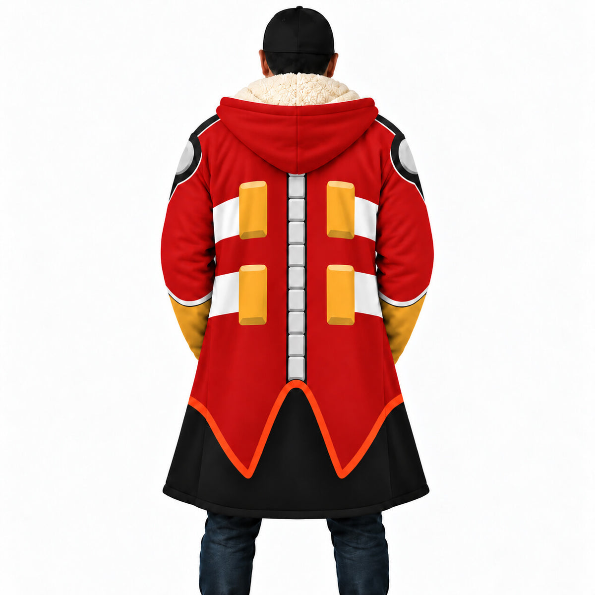 Dr. Eggman red Sonic hooded cloak coat rear open view