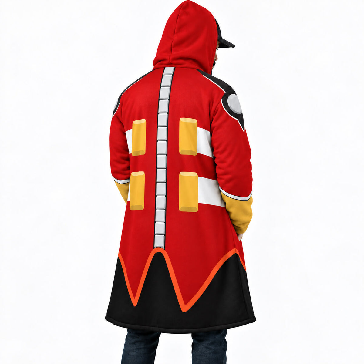 1. Rear angle of Dr. Eggman classic uniform Sonic hooded cloak coat