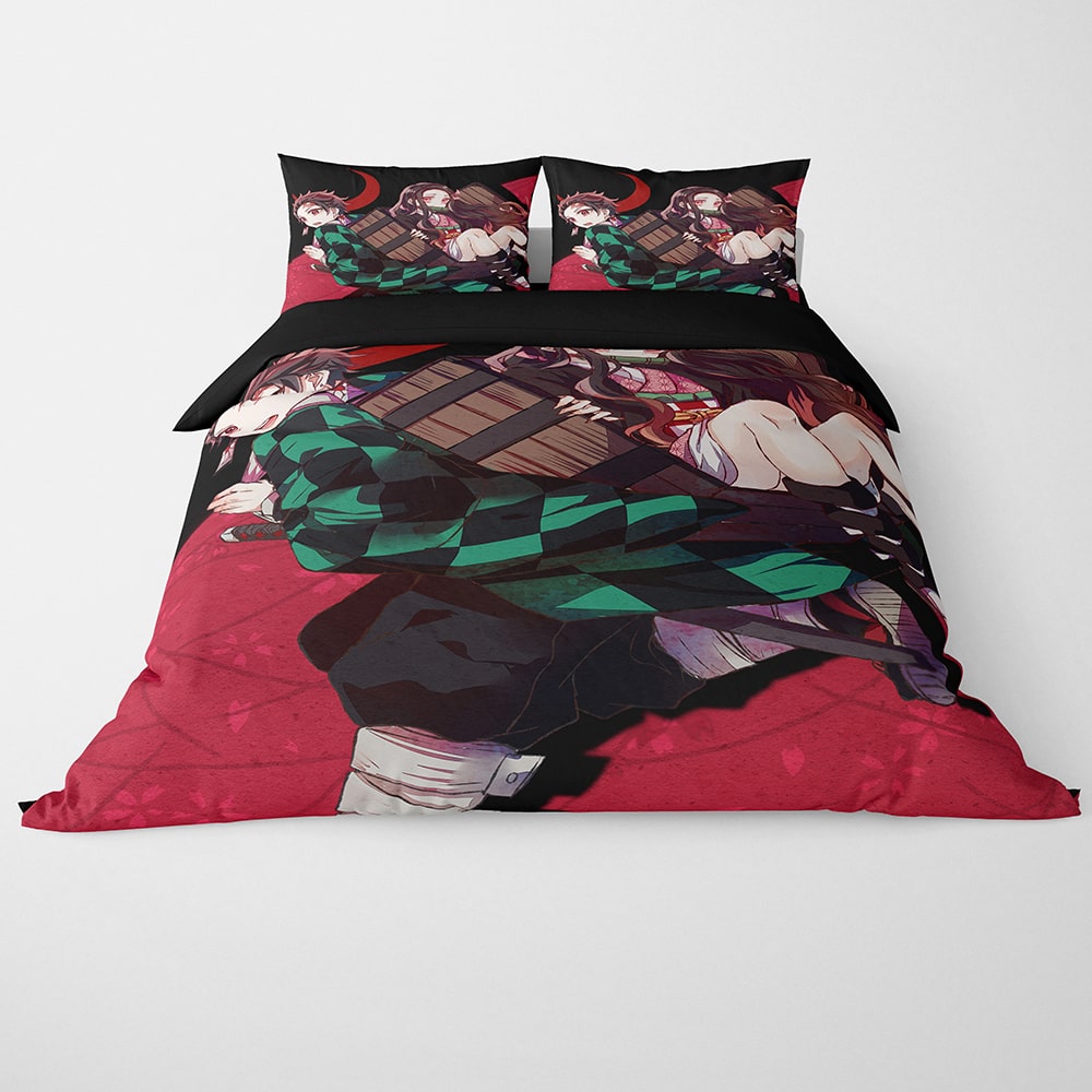 Tanjiro Nezuko Demon Slayer Crimson Duvet Cover Bedding