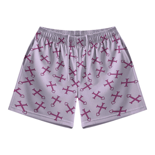 Erza Cross Heart Fusion Pattern Mesh shorts