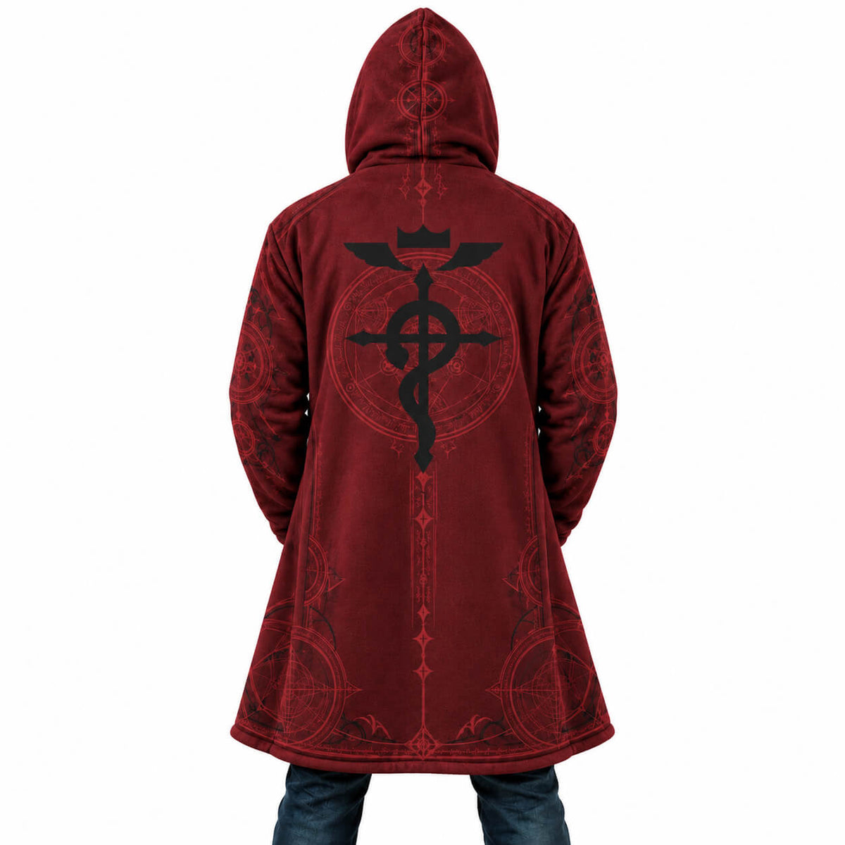 Fullmetal Alchemist red transmutation circle hooded cloak coat back view