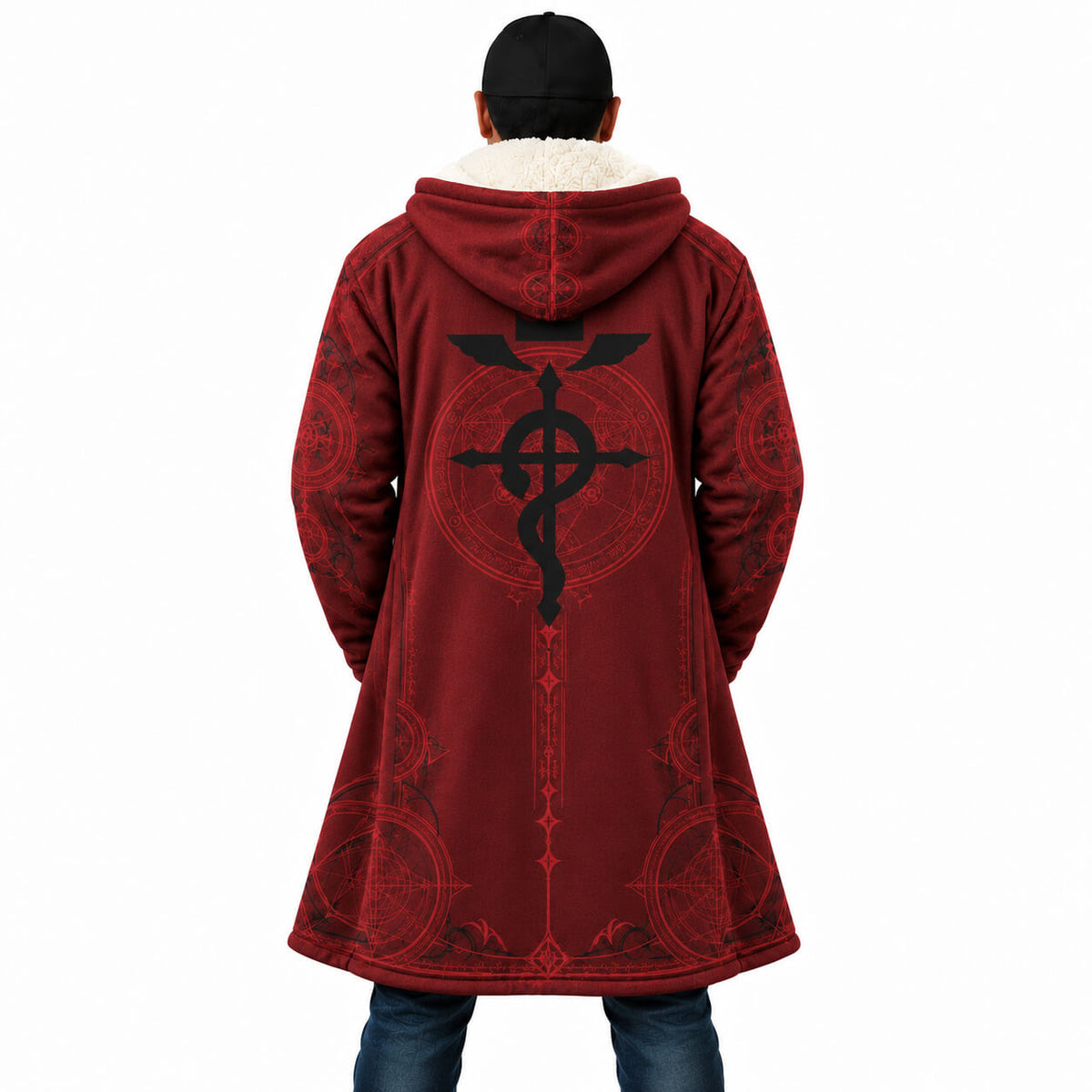 Fullmetal Alchemist cloak coat with black transmutation symbol on back