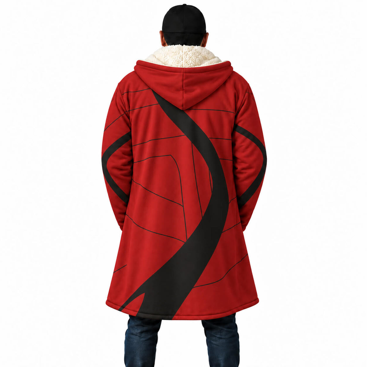 Rear view of Igris Solo Leveling cloak coat with armor-inspired graphics