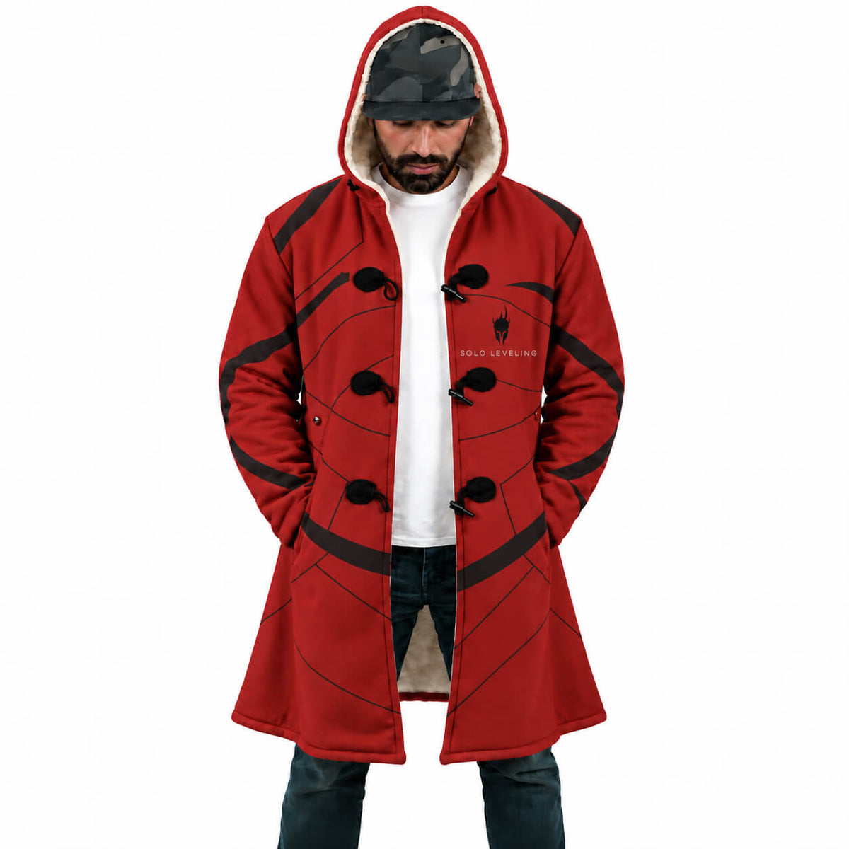 Igris Crimson Knight Solo Leveling hooded cloak coat front view