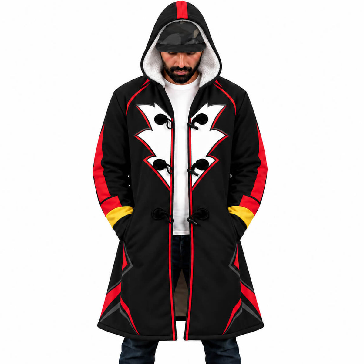 Infinite Phantom Ruby Sonic hooded cloak coat front view