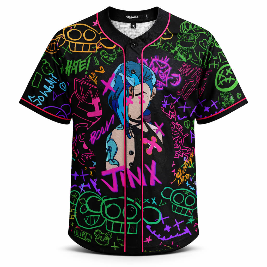 Jinx Neon Graffiti Arcane Baseball Jersey