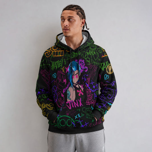 Jinx Neon Graffiti Arcane Pullover Hoodie