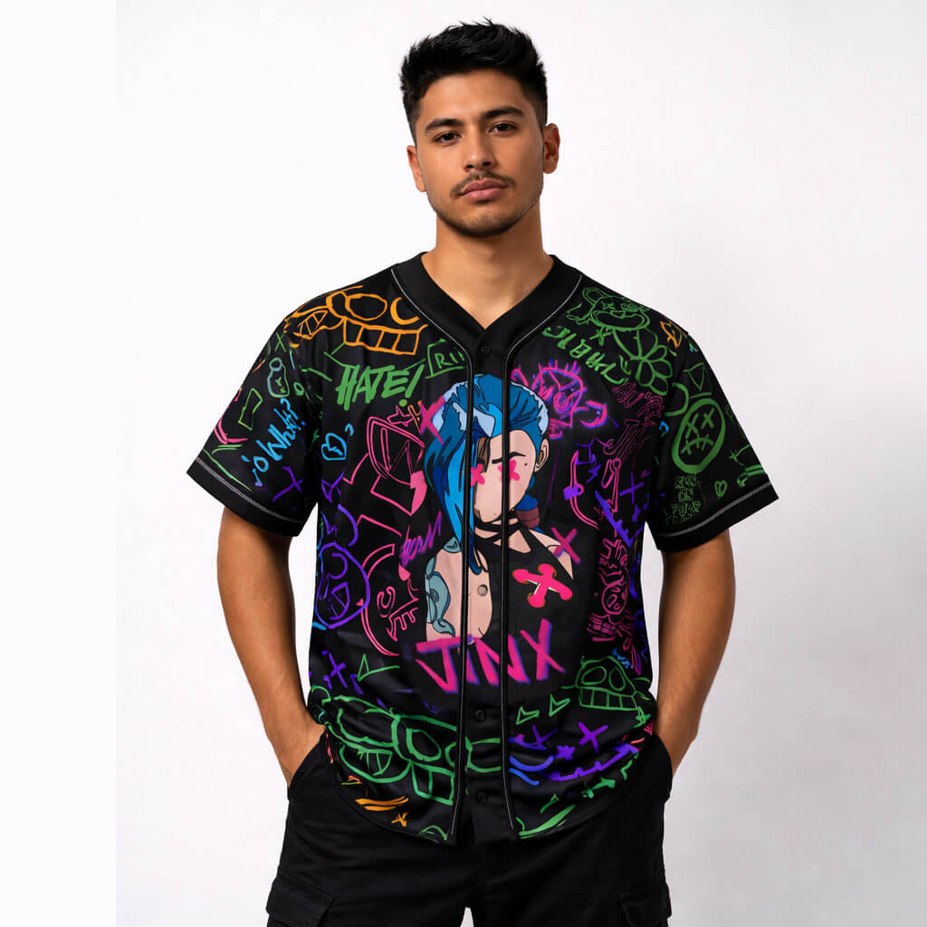 Jinx Neon Graffiti Arcane Baseball Jersey