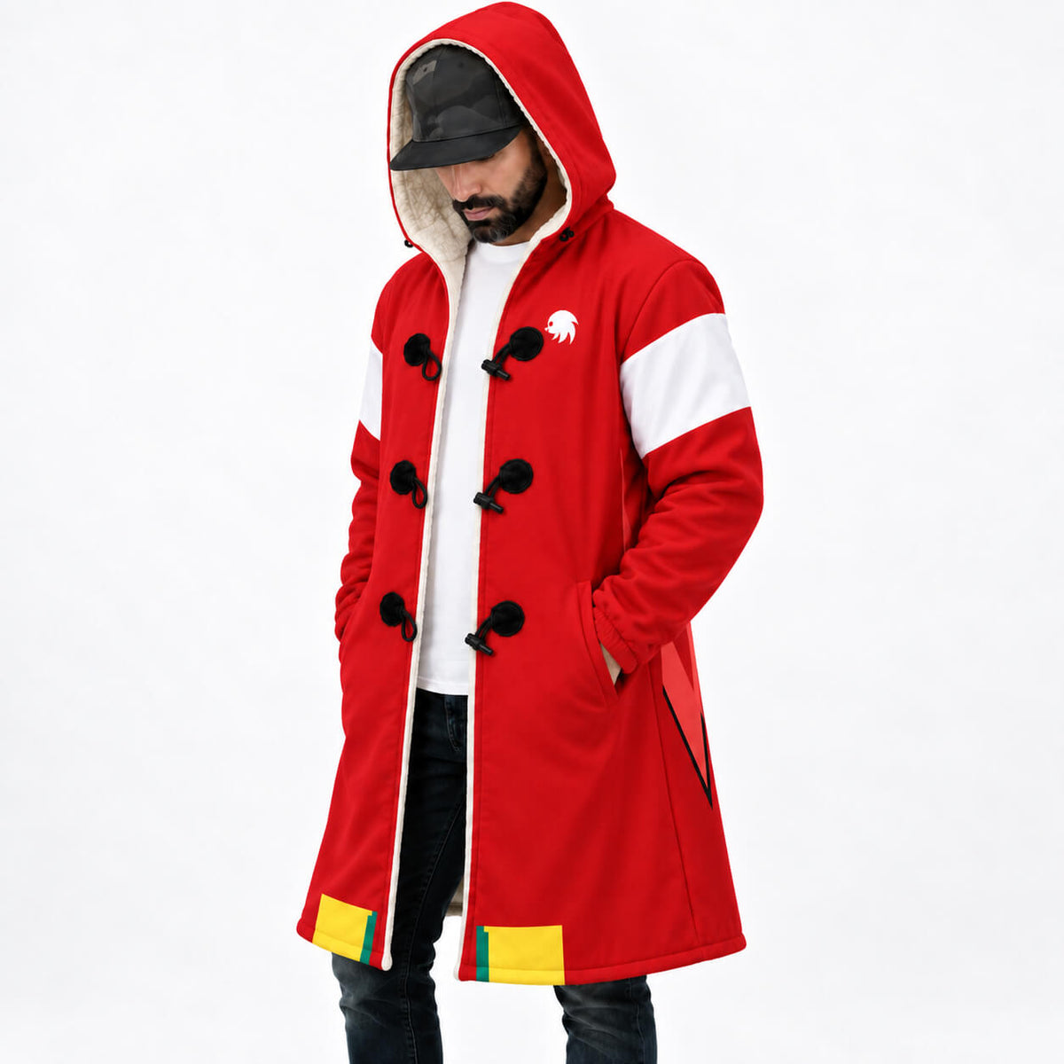 Side view of Knuckles Sonic the Hedgehog red cloak coat