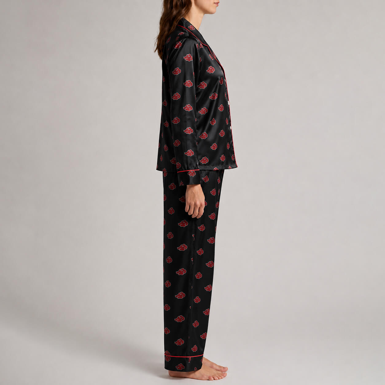 Naruto Women's Premium Akatsuki Satin Pajama Set – Black Long Sleeve Sleepwear