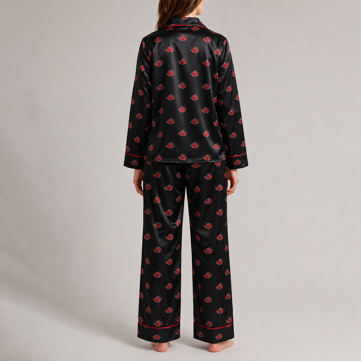 Naruto Women's Premium Akatsuki Satin Pajama Set – Black Long Sleeve Sleepwear