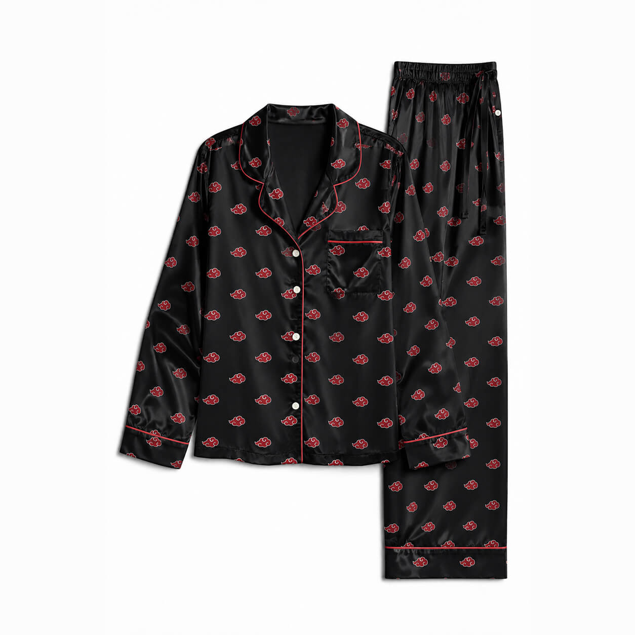 Naruto Women's Premium Akatsuki Satin Pajama Set – Black Long Sleeve Sleepwear