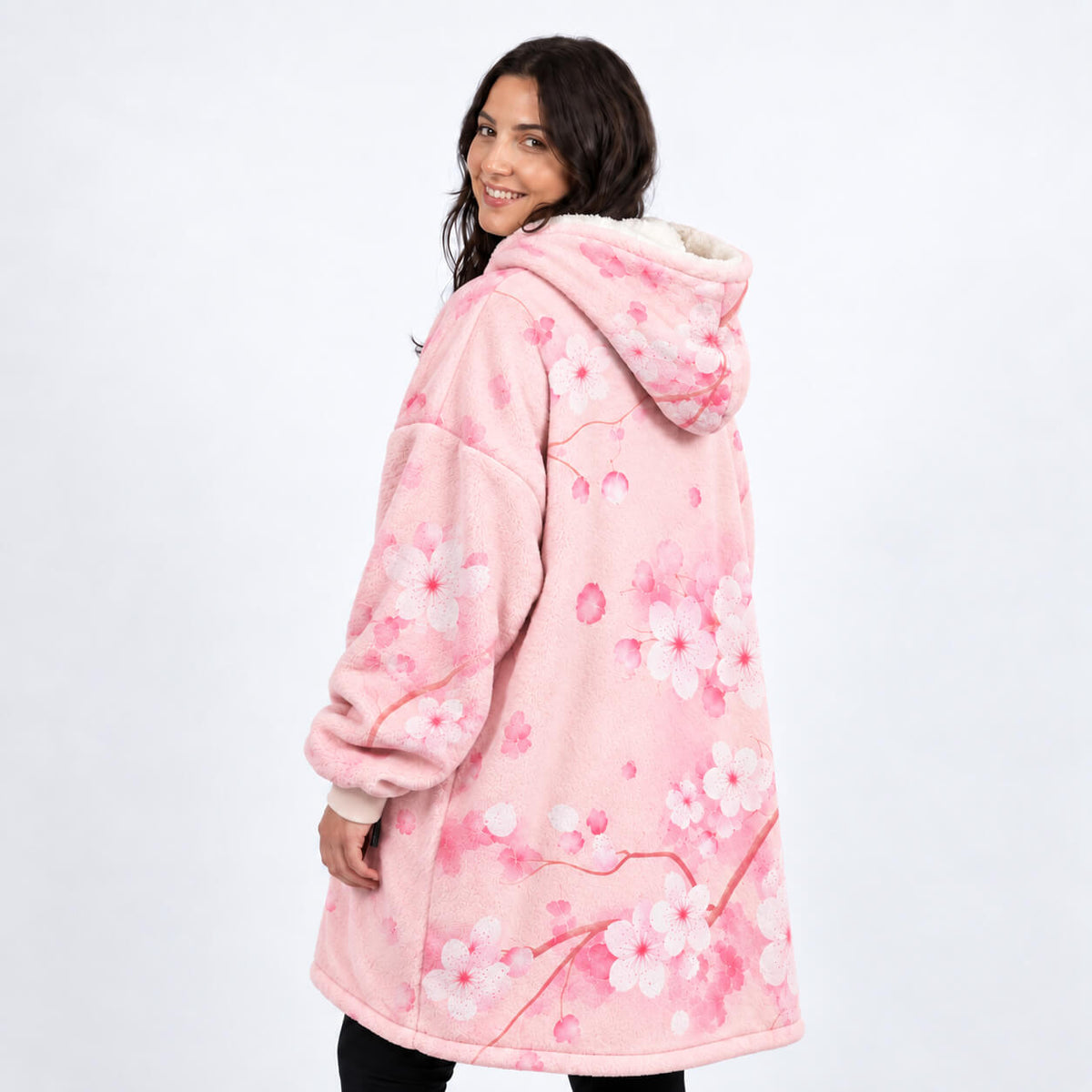 Image 2: Back view of pink Nezuko Demon Slayer blanket hoodie
