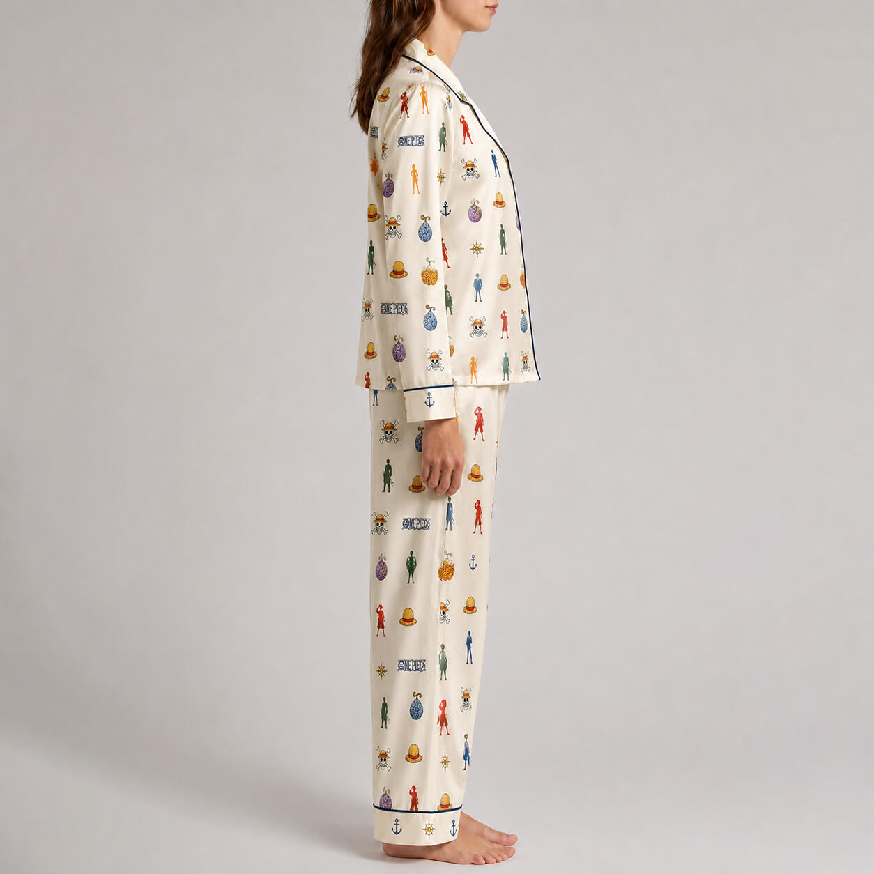One Piece Women's Satin Silk Pajama Set – Long Sleeve Button-Up Sleepwear