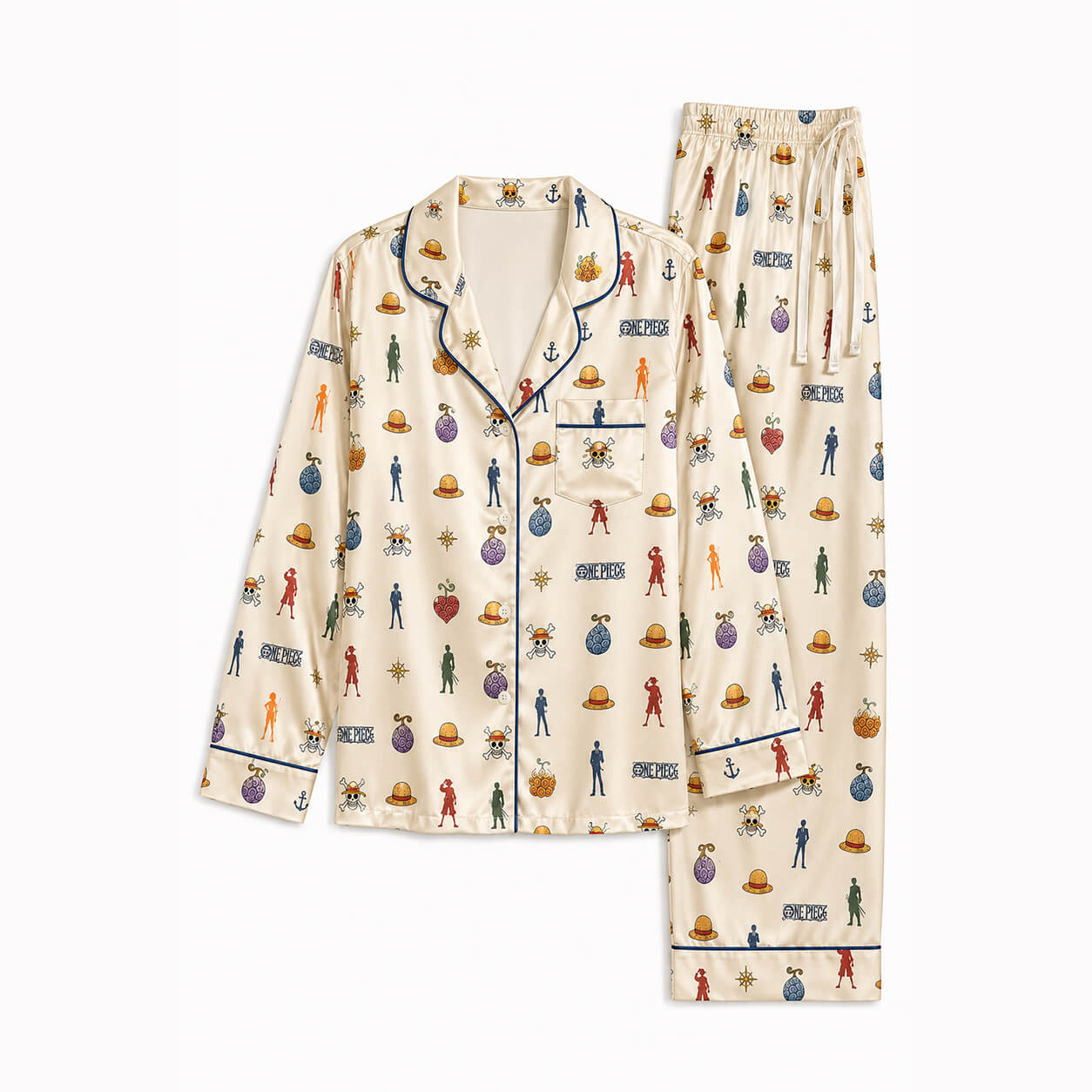 One Piece Women's Satin Silk Pajama Set – Long Sleeve Button-Up Sleepwear