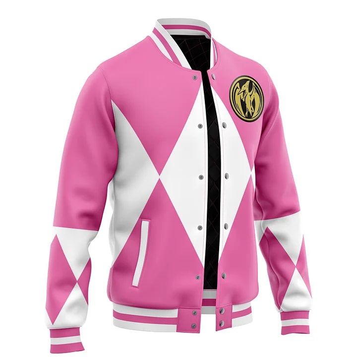 Pink Rangers Varsity Baseball Jacket