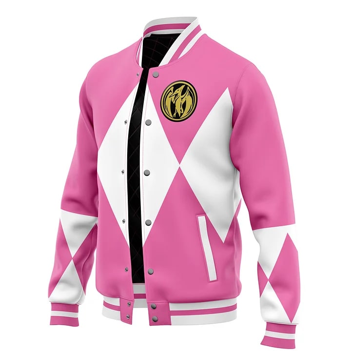 Pink Rangers Varsity Baseball Jacket