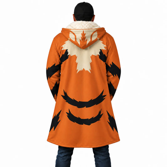 Arcanine Pokémon orange tiger stripe hooded cloak coat back view