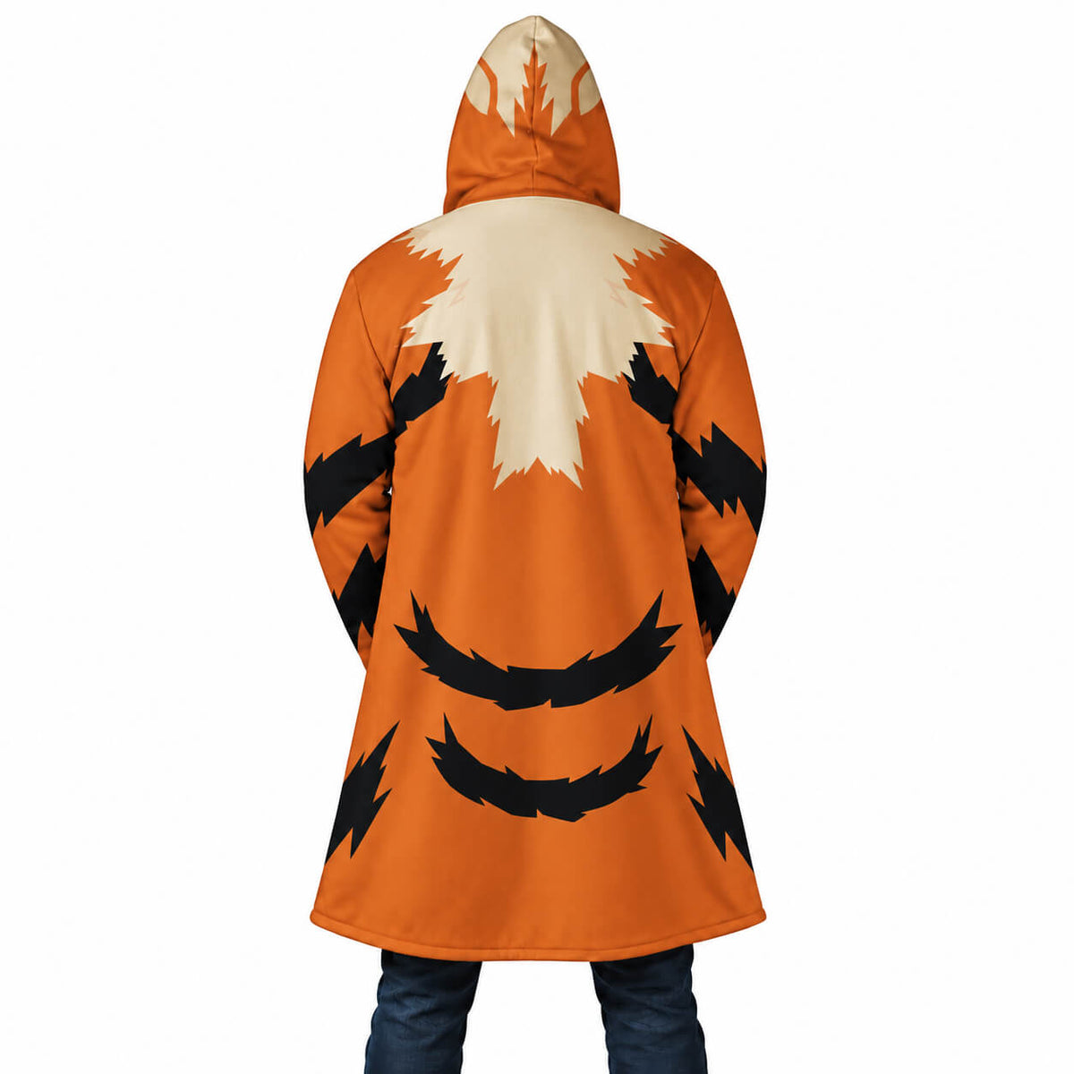 Arcanine tiger stripe hooded cloak coat rear view