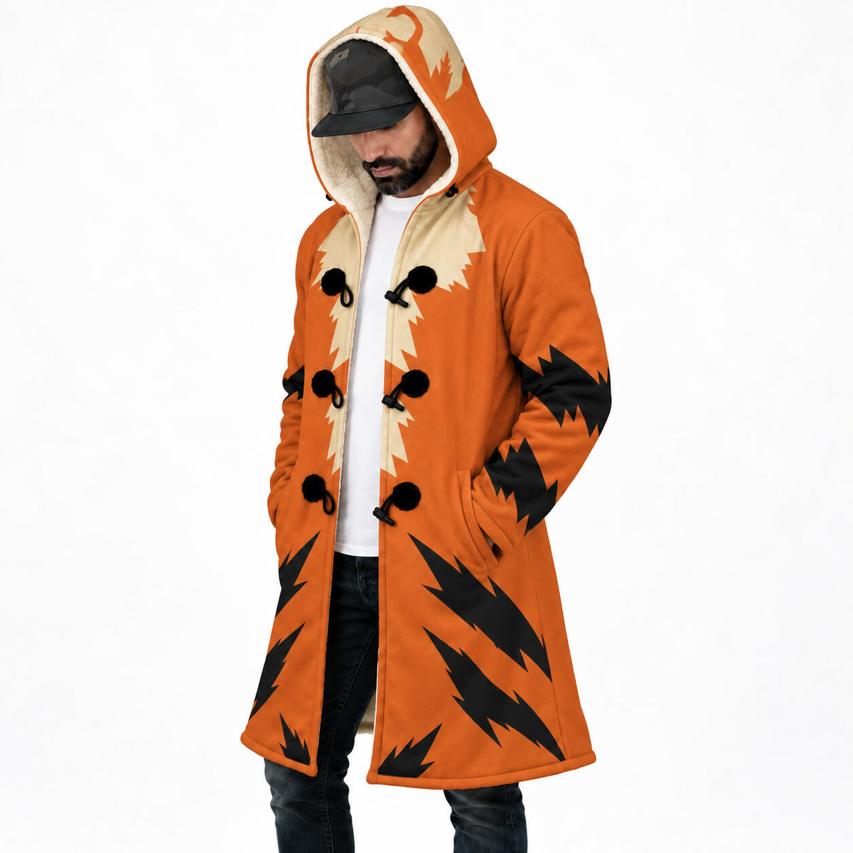 Arcanine Pokémon orange hooded cloak coat side view