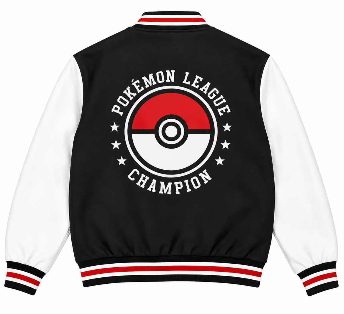Pokémon Trainer Academy varsity jacket with large Poké Ball back graphic