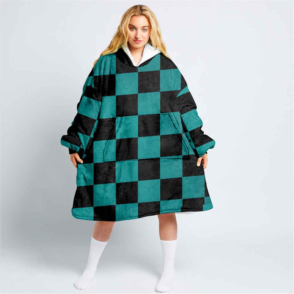 Tanjiro Kamado Demon Slayer Classic Check Pattern Oodie Blanket Hoodie