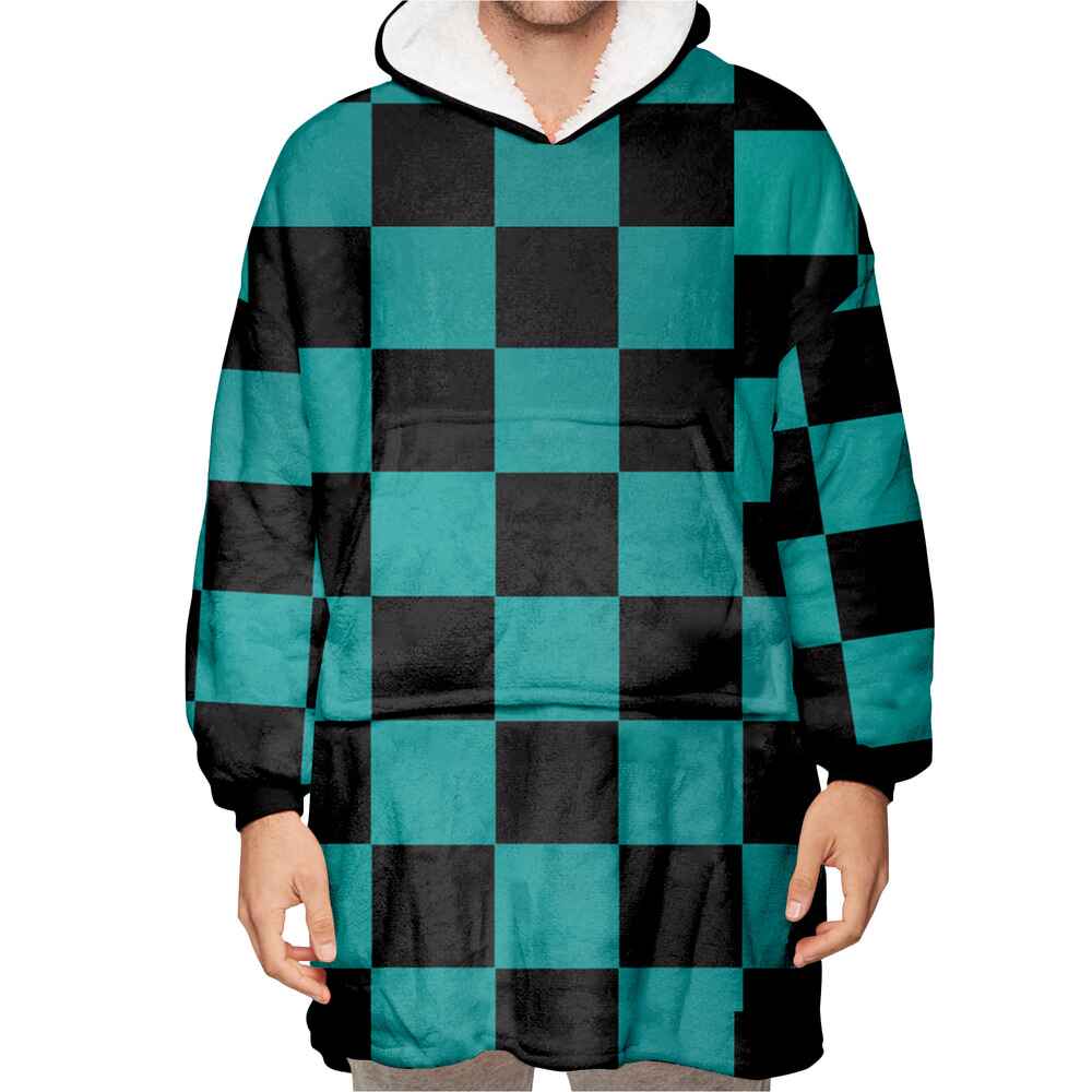 Tanjiro Kamado Demon Slayer Classic Check Pattern Oodie Blanket Hoodie