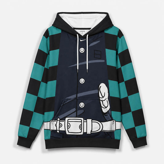 Tanjiro Kamado Demon Slayer Klassischer Anime Karomuster Kapuzenpullover