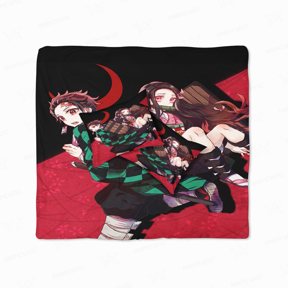 Tanjiro Nezuko Demon Slayer Crimson Duvet Cover Bedding