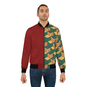 Water Pillar Color Overlap Pattern Bomber Jacket