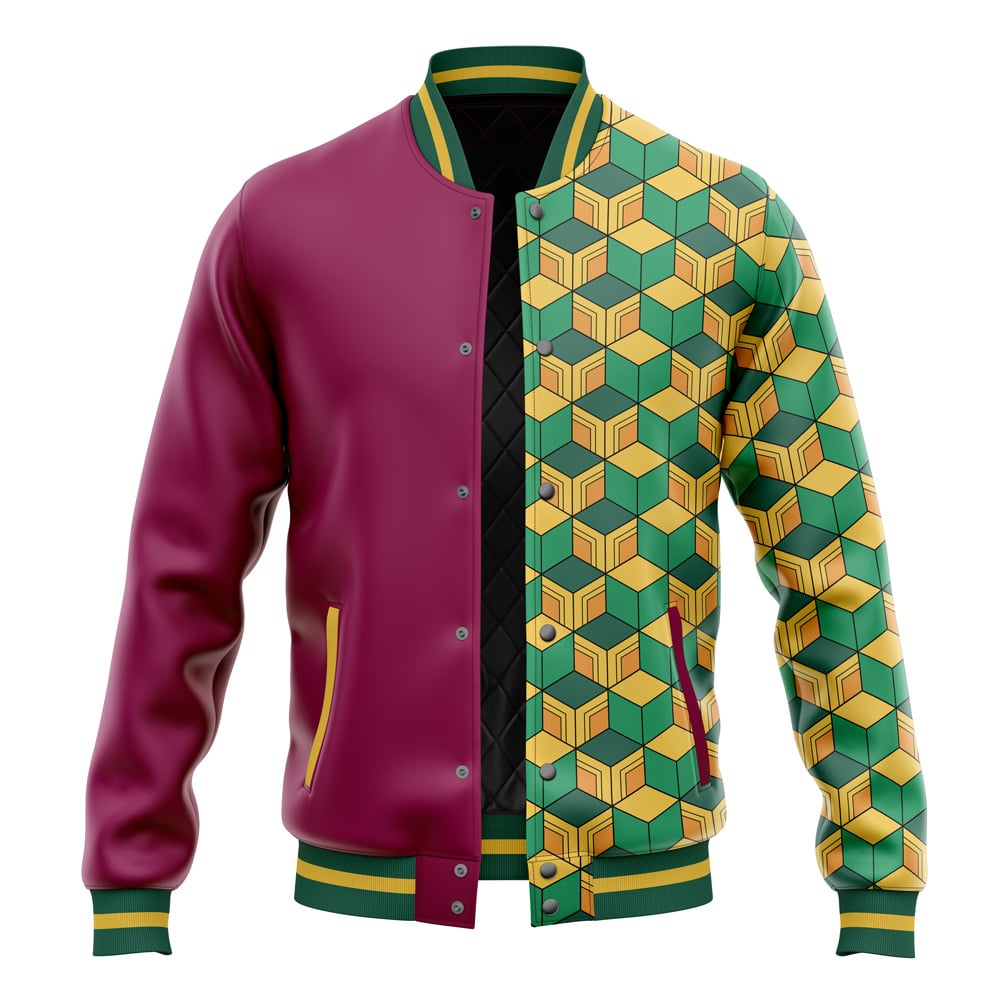 Water Pillar Color Overlap Pattern Baseball Jacket