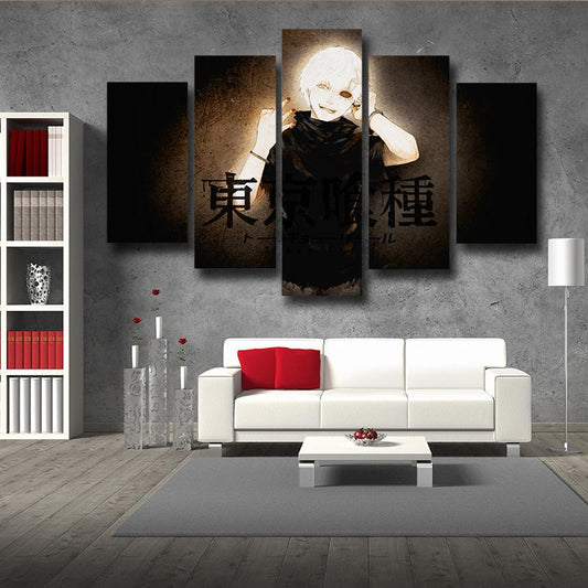 White Haired Kaneki Ken Black And Yellow Tokyo Ghoul Canvas