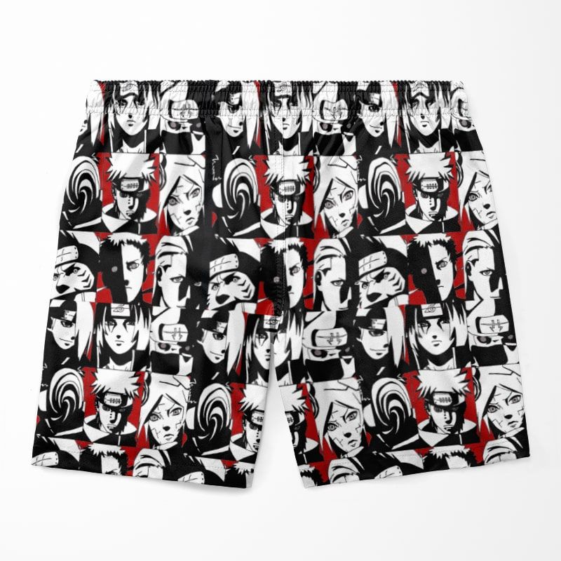 Akatsuki Members Poster Embossed Naruto Shorts-Board Shorts-Board Shorts,meta-size-chart-swim-trunks-size-chart,Naruto,Naruto Shippuden,Shorts