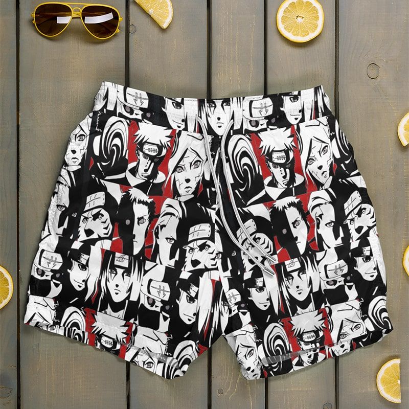 Akatsuki Members Poster Embossed Naruto Shorts-Board Shorts-Board Shorts,meta-size-chart-swim-trunks-size-chart,Naruto,Naruto Shippuden,Shorts