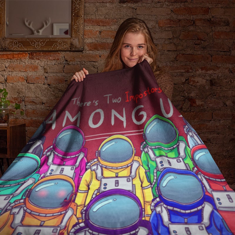 Among Us There&#39;s Two Imposters Among Us All Characters  Plush Fleece Blanket